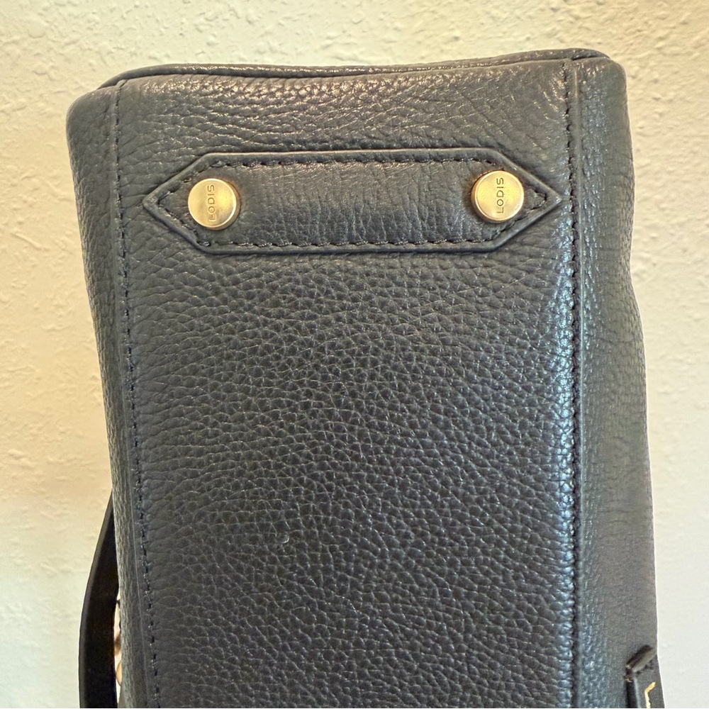 Lodis Black Leather Satchel with Gold Hardware Detail - Picture 8 of 16